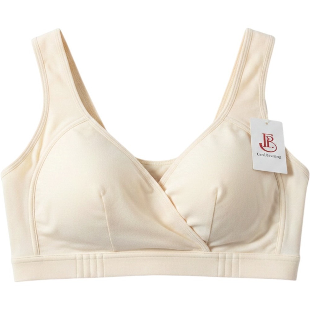 EverBlooming Women Front Closure Wireless Cotton Leisure Bra Beige 2XL